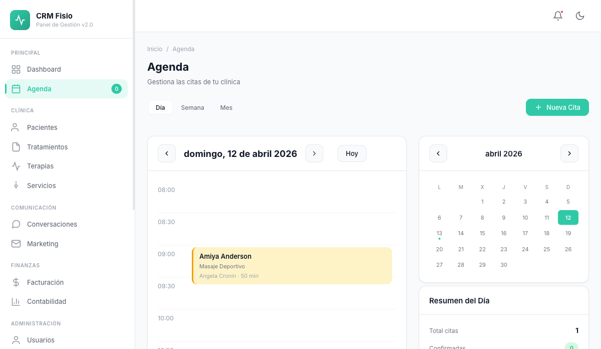 Agenda de Citas — CRM Fisio Inteligente